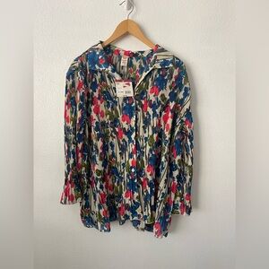 COVINGTON DRESSY FLORAL SHIRT TOP BLOUSE Pleated Flutter Sleeve Sz 16-18W Plus